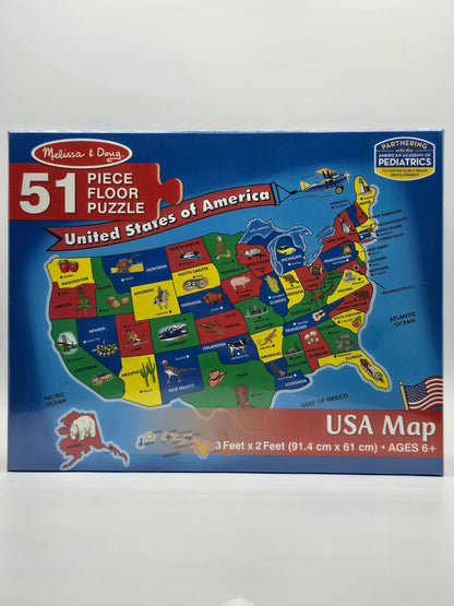 USA MAP 51 Piece Floor Puzzle 36" X 32" Ages 6+ by Melissa & Doug