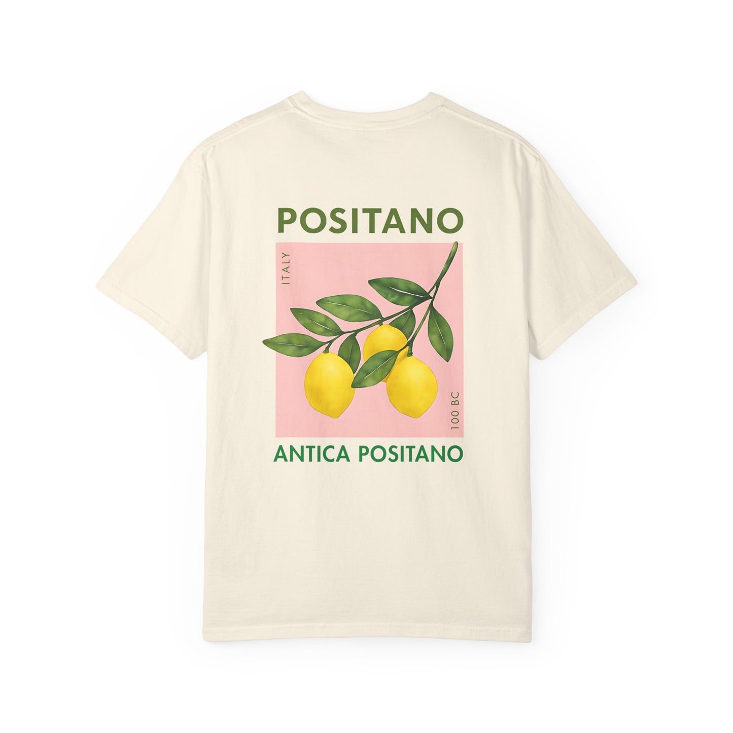 Positano Italy Unisex T-shirt with Lemon and 100BC Date Graphic