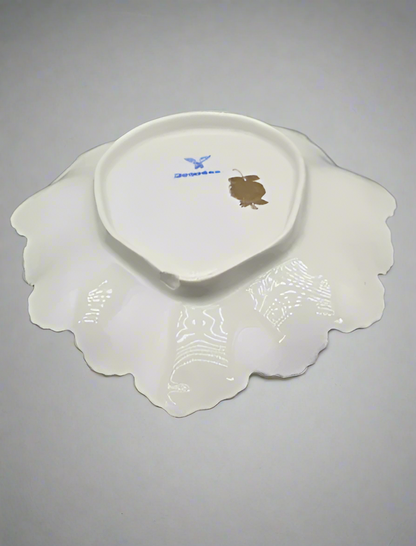 Antique Marked Dresden Hand Painted Oval Plate, Gold Trim & Floral Bouquets