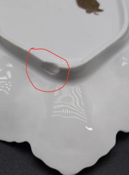 Antique Marked Dresden Hand Painted Oval Plate, Gold Trim & Floral Bouquets