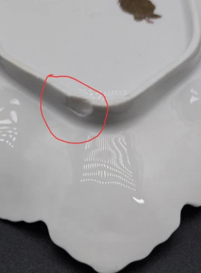 Antique Marked Dresden Hand Painted Oval Plate, Gold Trim & Floral Bouquets