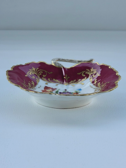 Vintage Le Tallec Limoges Hand Painted Porcelain Red Bowl with Flowers & Gold Trim