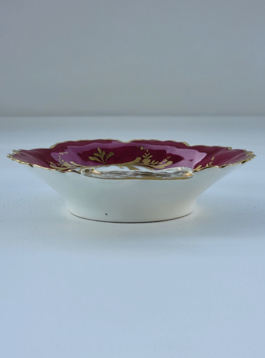Vintage Le Tallec Limoges Hand Painted Porcelain Red Bowl with Flowers & Gold Trim