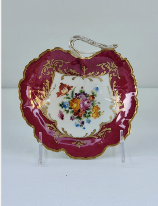 Vintage Le Tallec Limoges Hand Painted Porcelain Red Bowl with Flowers & Gold Trim