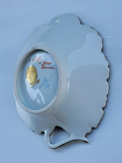 Vintage Le Tallec Limoges Hand Painted Porcelain Red Bowl with Flowers & Gold Trim