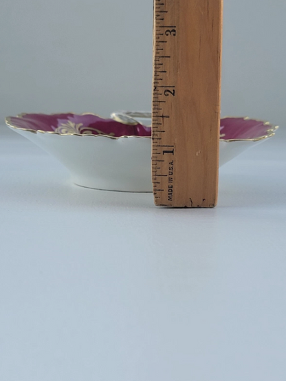 Vintage Le Tallec Limoges Hand Painted Porcelain Red Bowl with Flowers & Gold Trim