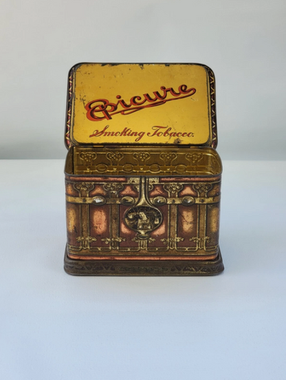 Antique EPICURE Smoking Tobacco Tin Can US Tobacco Co. Hinged Box 4.5"