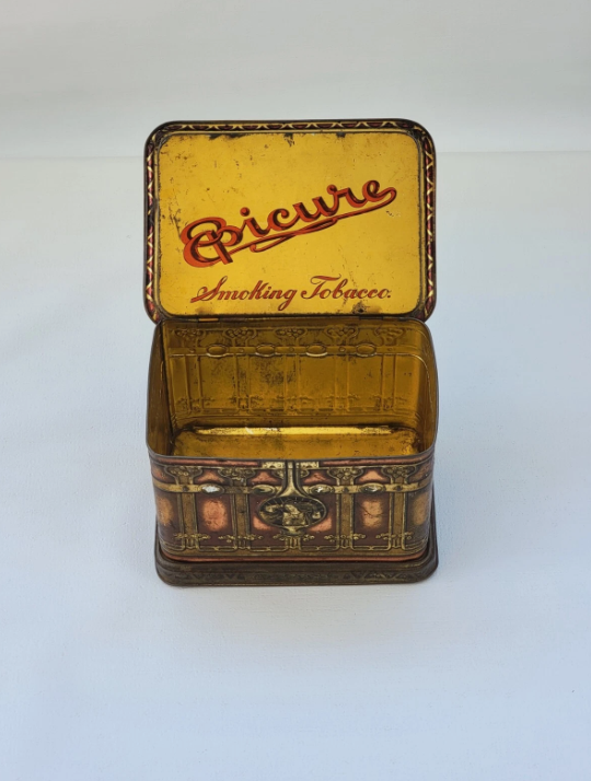 Antique EPICURE Smoking Tobacco Tin Can US Tobacco Co. Hinged Box 4.5"