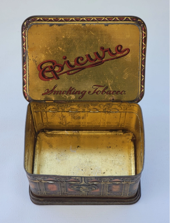 Antique EPICURE Smoking Tobacco Tin Can US Tobacco Co. Hinged Box 4.5"