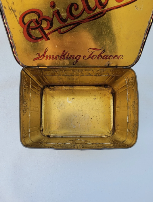 Antique EPICURE Smoking Tobacco Tin Can US Tobacco Co. Hinged Box 4.5"