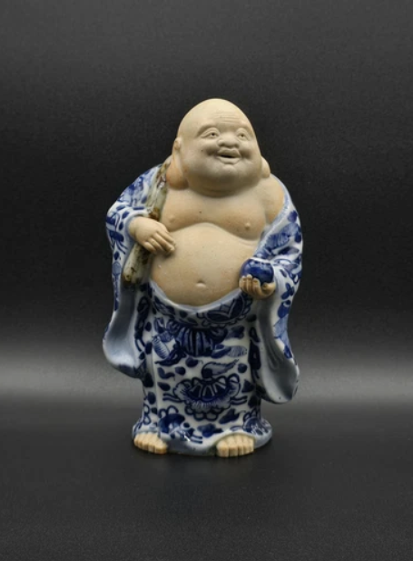 Vintage Japanese  Kutani  Hotei Buddha Figurine 6.5" Tall Japanese Art