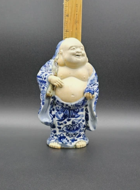 Vintage Japanese  Kutani  Hotei Buddha Figurine 6.5" Tall Japanese Art