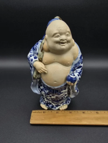 Vintage Japanese  Kutani  Hotei Buddha Figurine 6.5" Tall Japanese Art